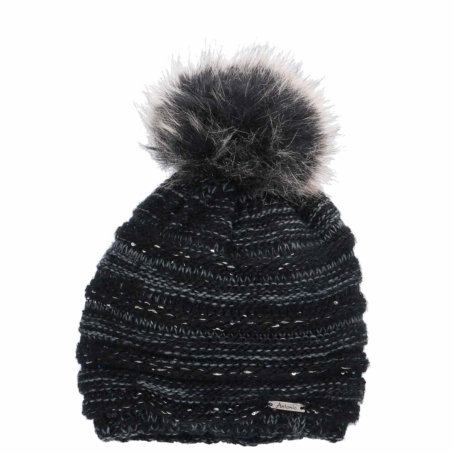 Antonio Strick Mütze Beanie mit Bommel  schwarz