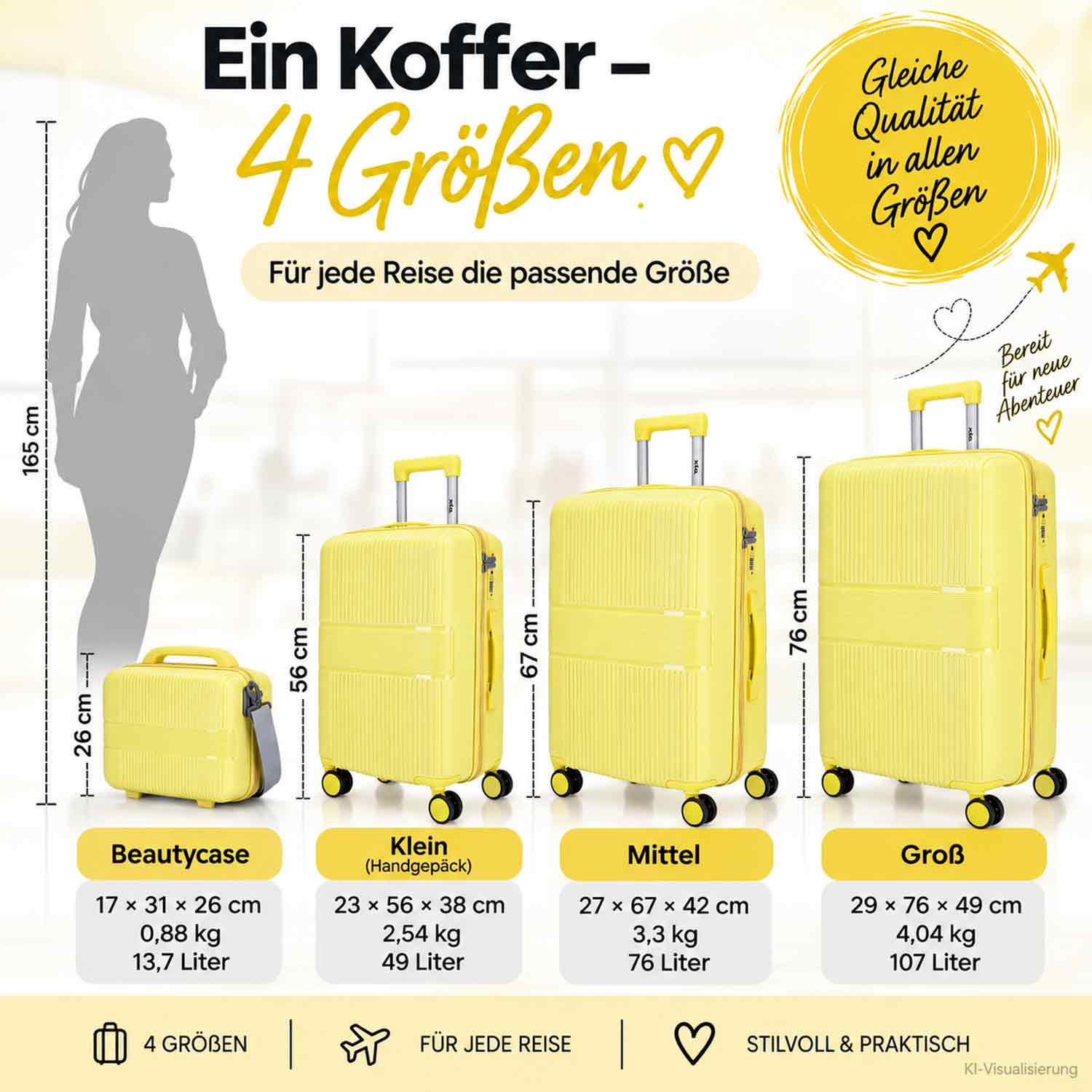 DYX 4 Rollen Trolley 4er Set S/M/L/Beauty Case Rom gelb Abbildung 2