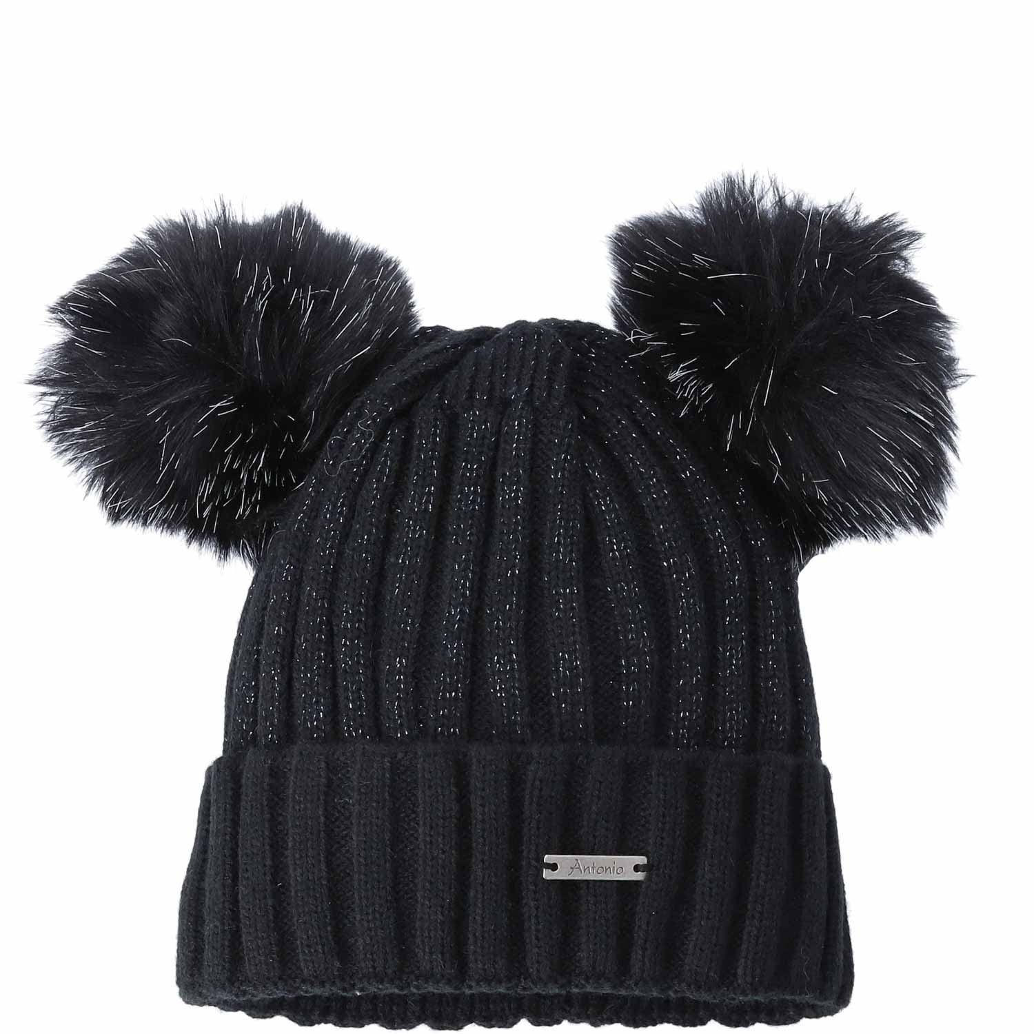 Antonio Lady Winter Hat Panda With 2 Pom Pom Beanie  schwarz