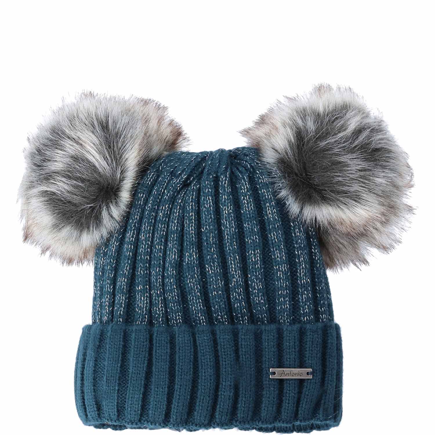 Antonio Lady Winter Hat Panda With 2 Pom Pom Beanie  blau