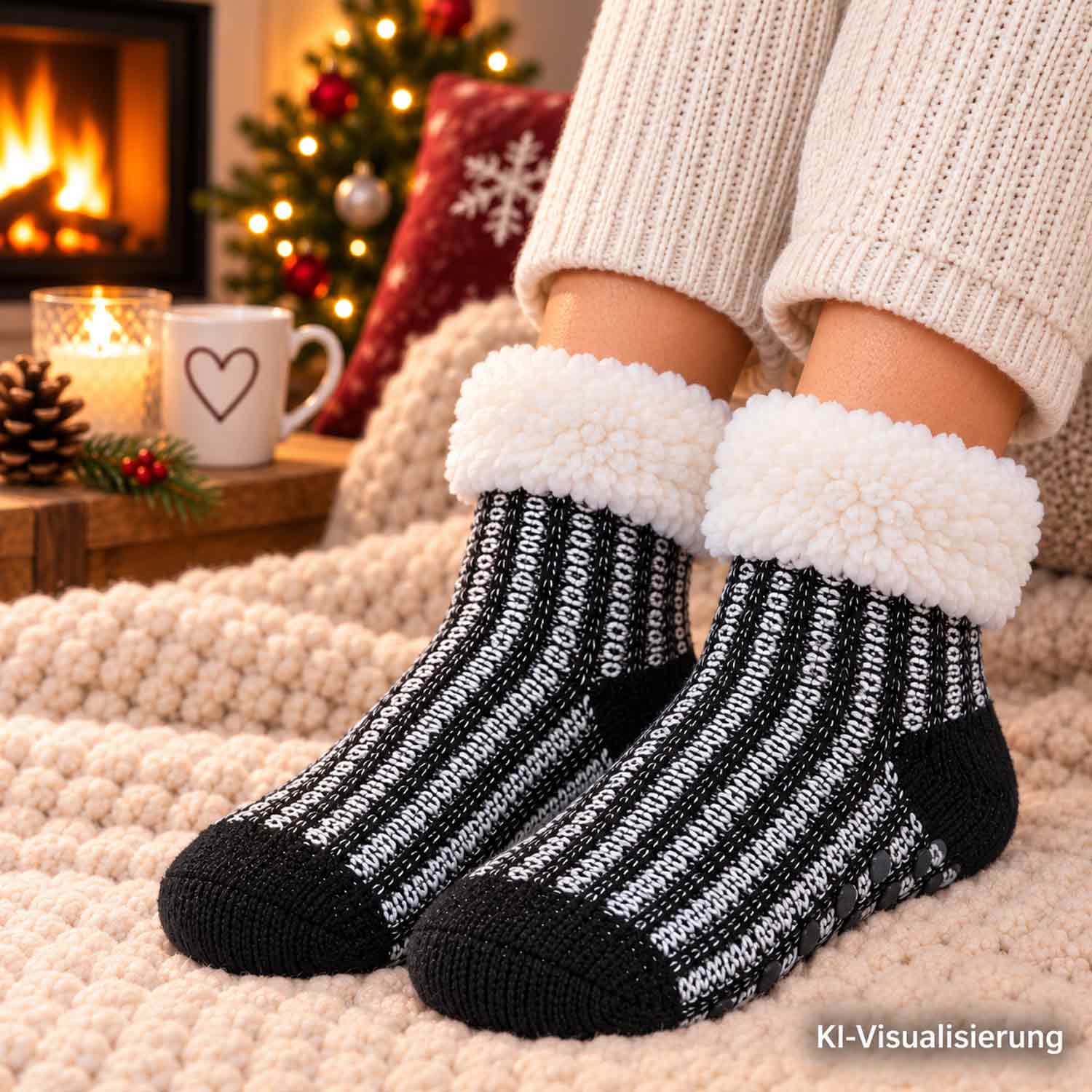 Antonio Kuschelige Hüttensocken im Norweger Design Gr. 35-42 - schwarz Abbildung 2