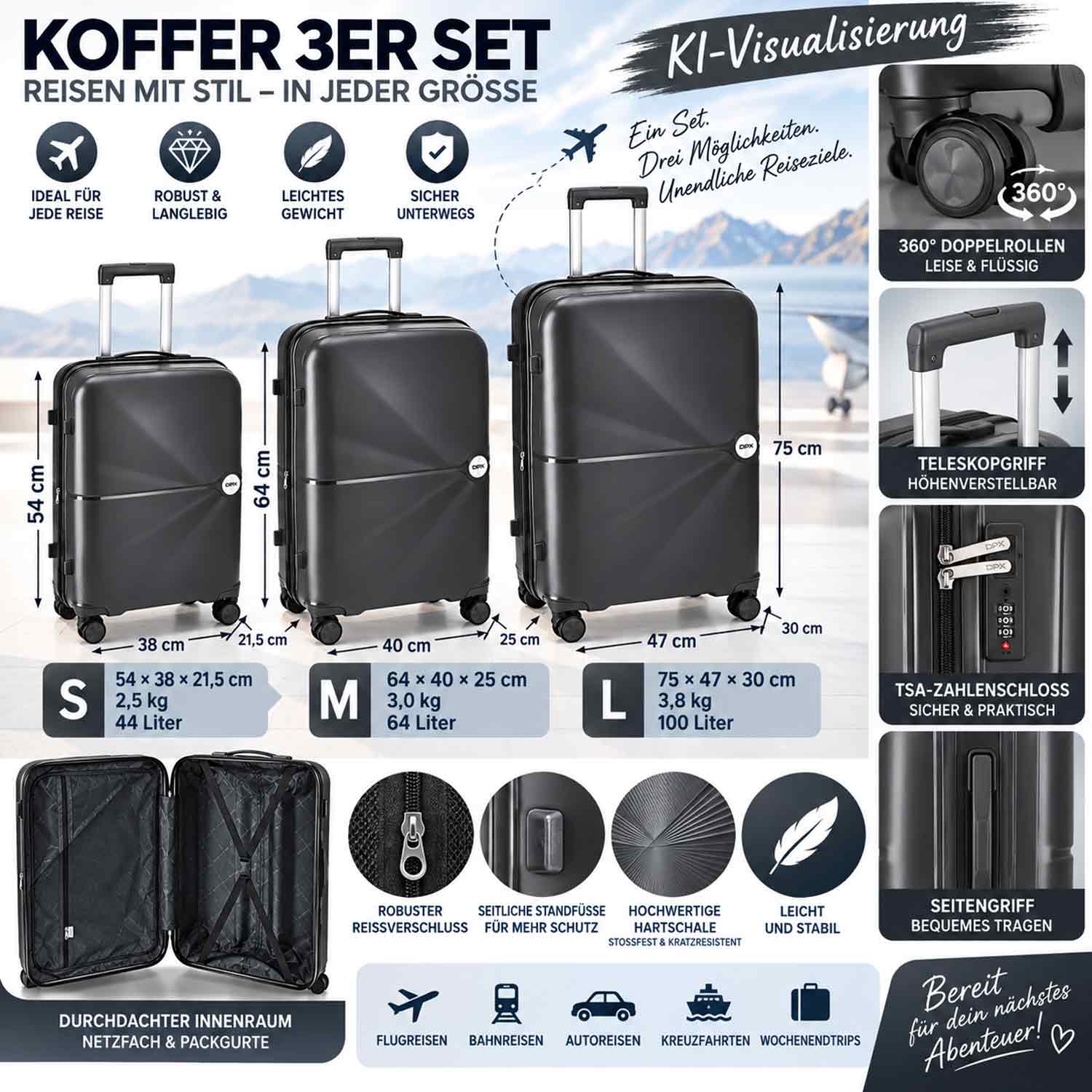 DYX 4 Rollen Koffer L 74 cm Los Angeles Black Abbildung 2