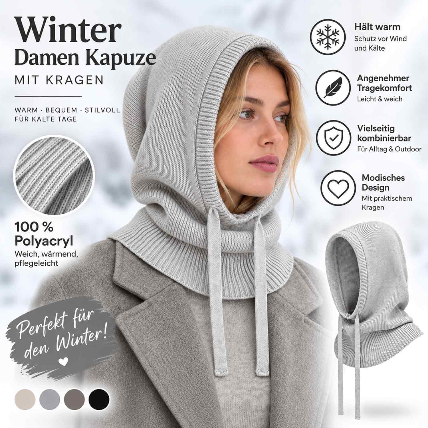 Cashmera Winter Damen Kapuze Mit Kragen - l.grey Abbildung 3