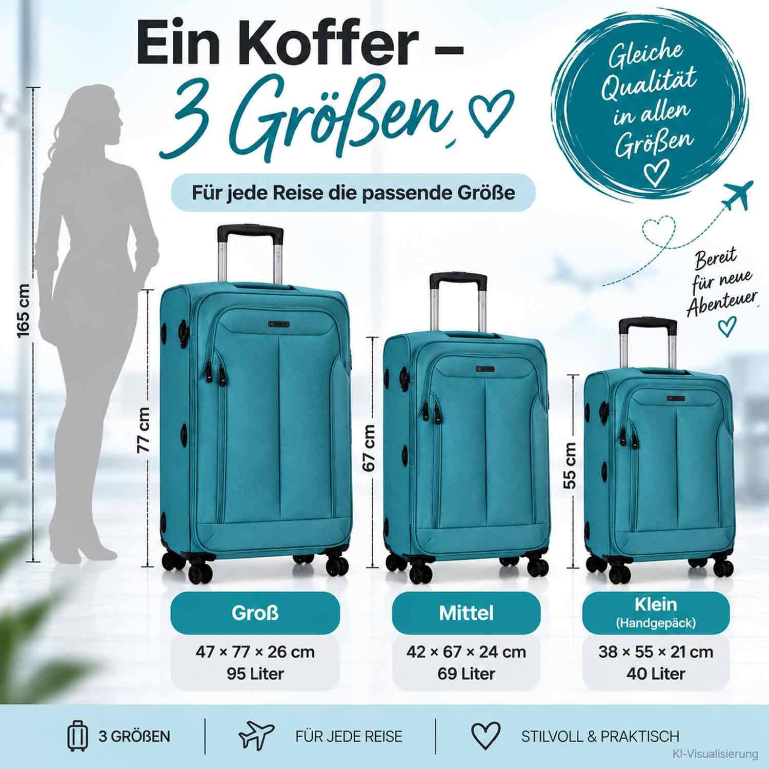 TheTrueC 4 Rollen Koffer 3er Set  S/M/L Kopenhagen petrol Abbildung 2