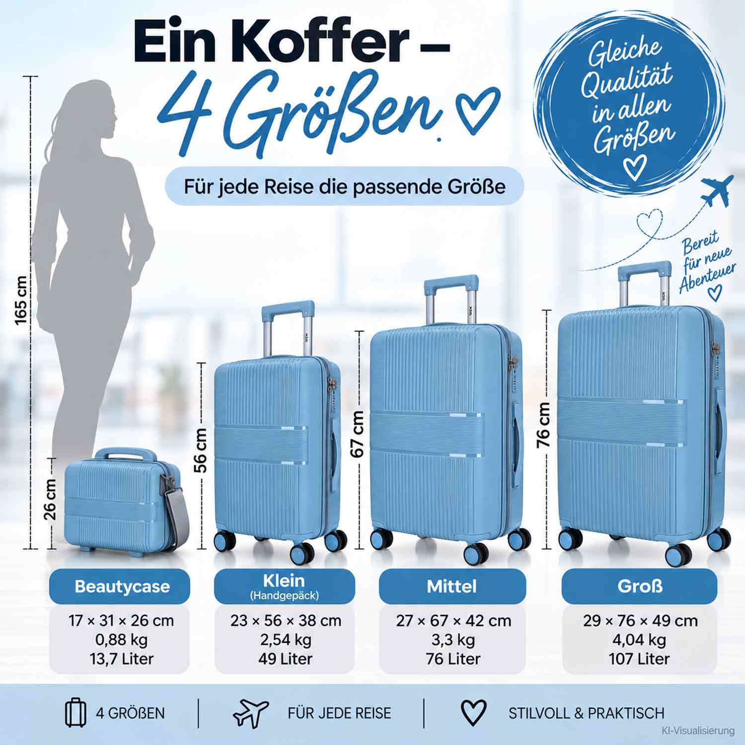 DYX 4 Rollen Trolley 4er Set S/M/L/Beauty Case Rom blau Abbildung 2