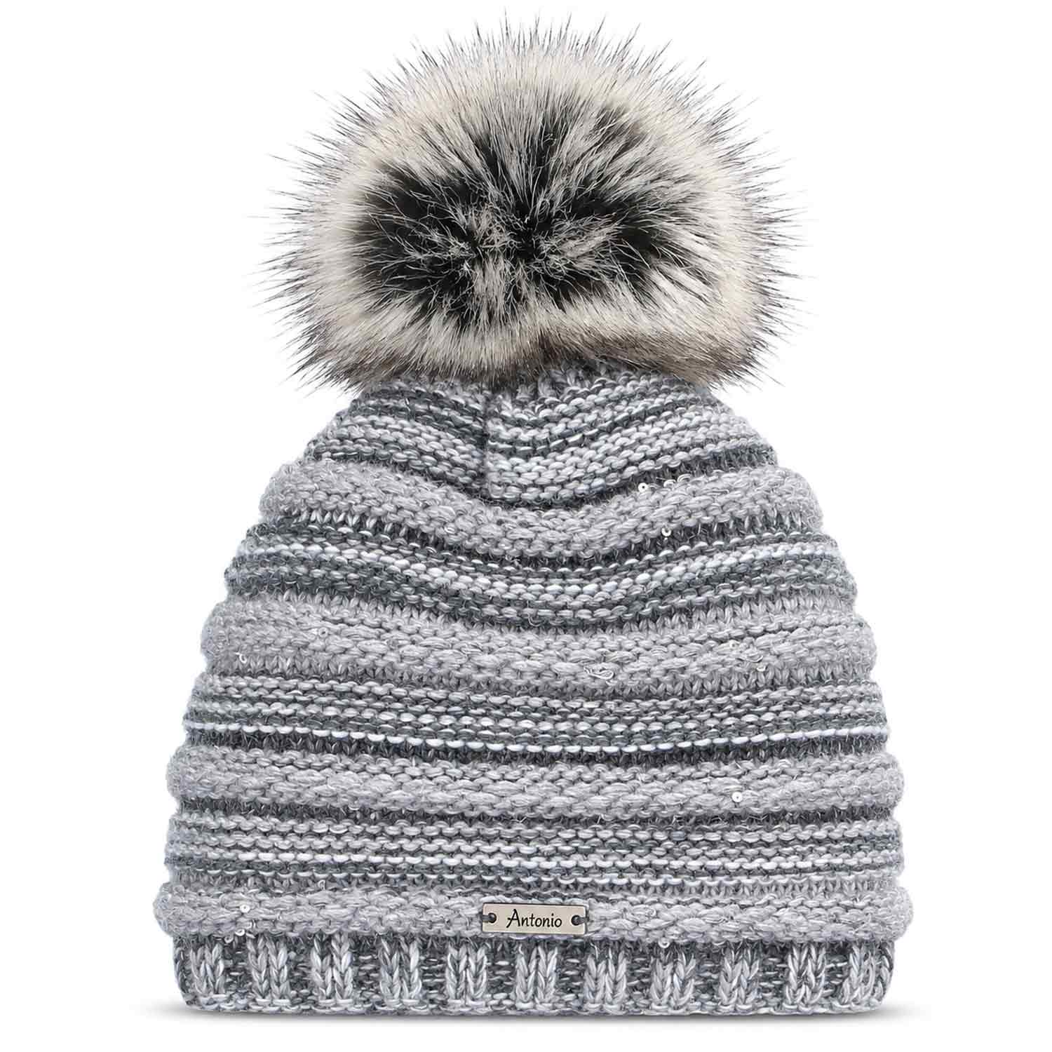 Antonio Strick Mütze Beanie mit Bommel - grau Abbildung 1