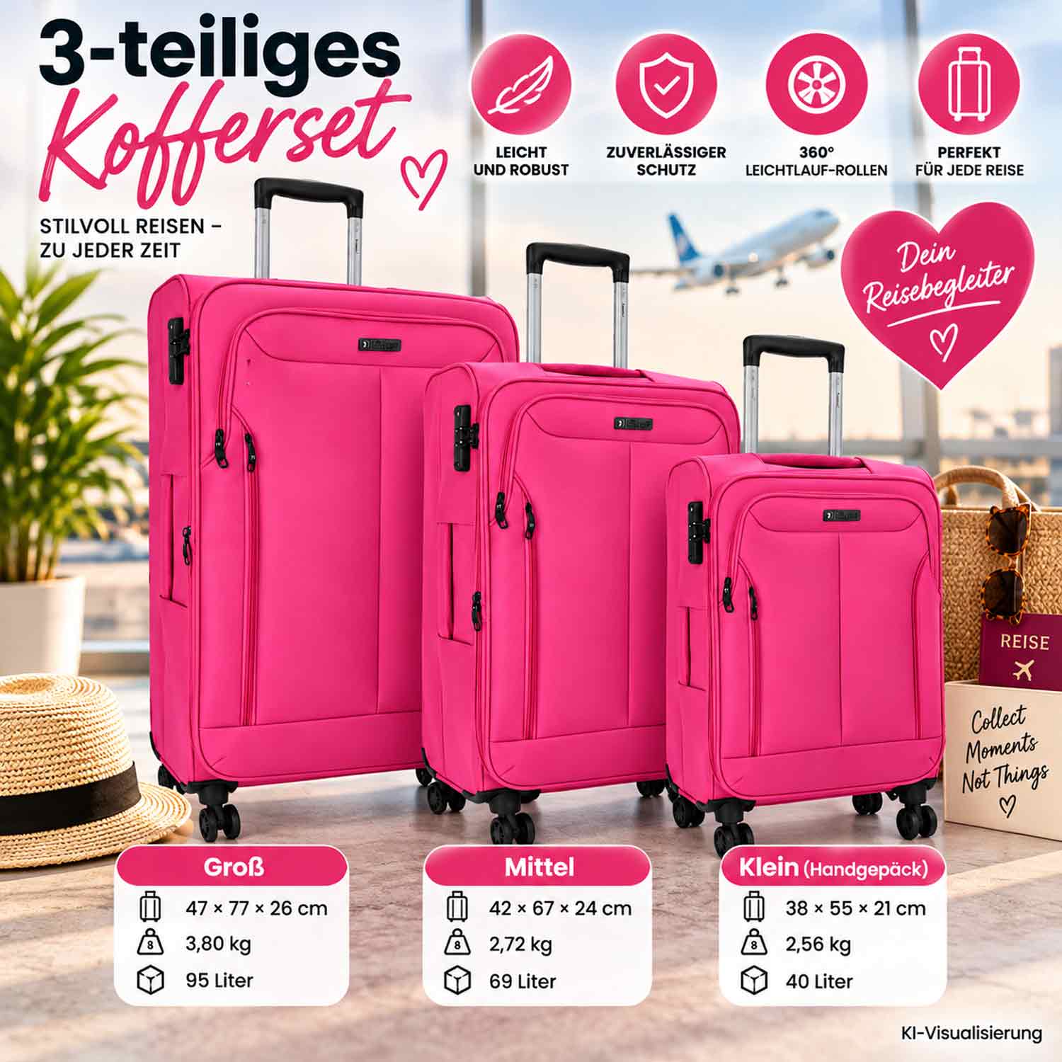 TheTrueC 4 Rollen Koffer 3er Set  S/M/L Kopenhagen pink Abbildung 3