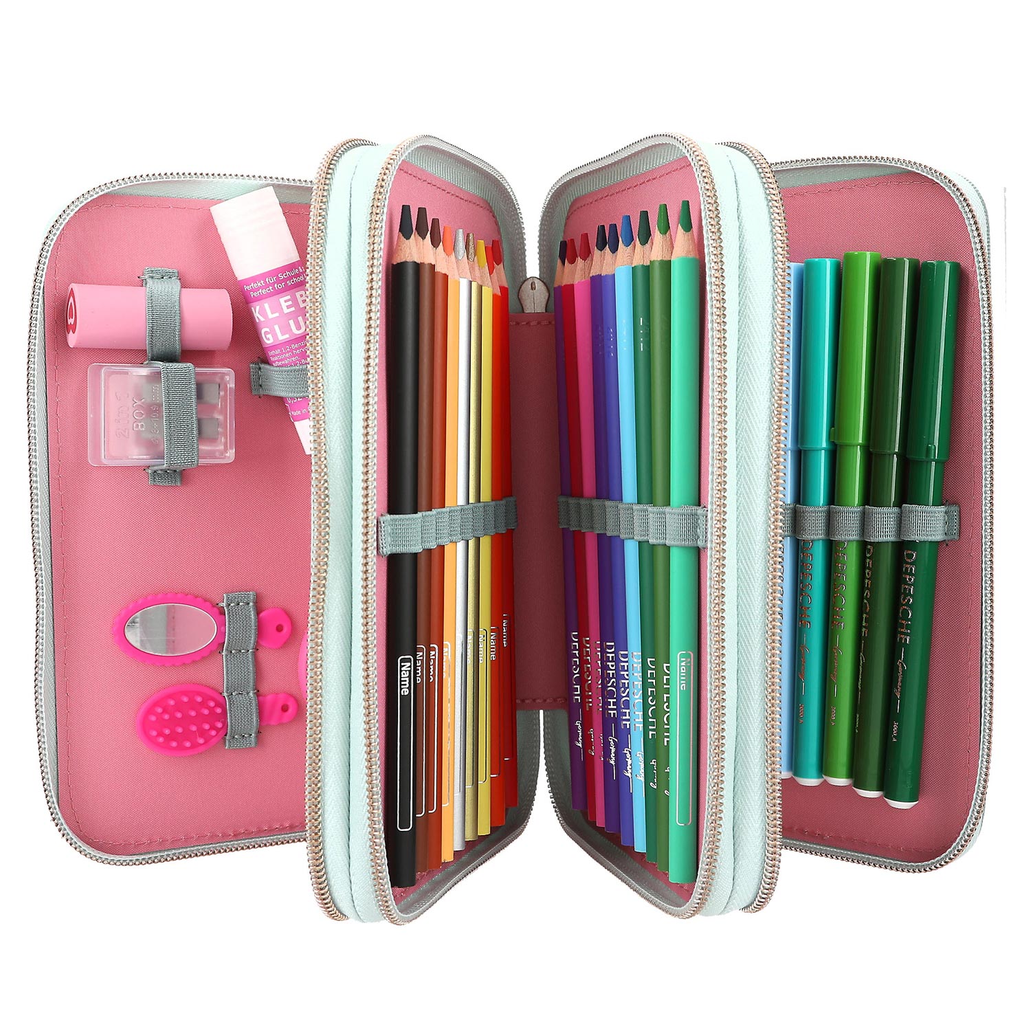 Depesche 3-Fach Federtasche Miss Melody Pferdekopf Applikation Salbei-Grün Abbildung 5