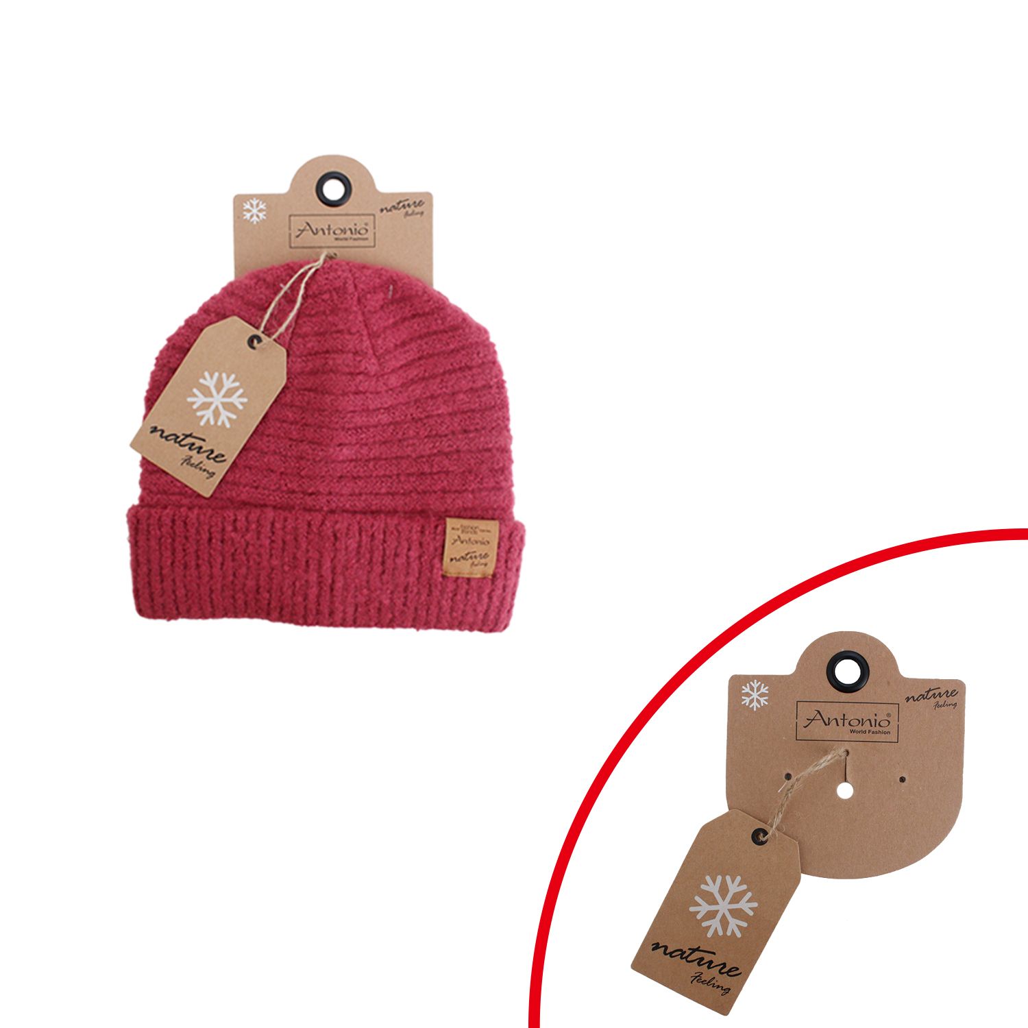 Antonio Damen Strick Mütze Bouclé Beanie - berry Abbildung 1