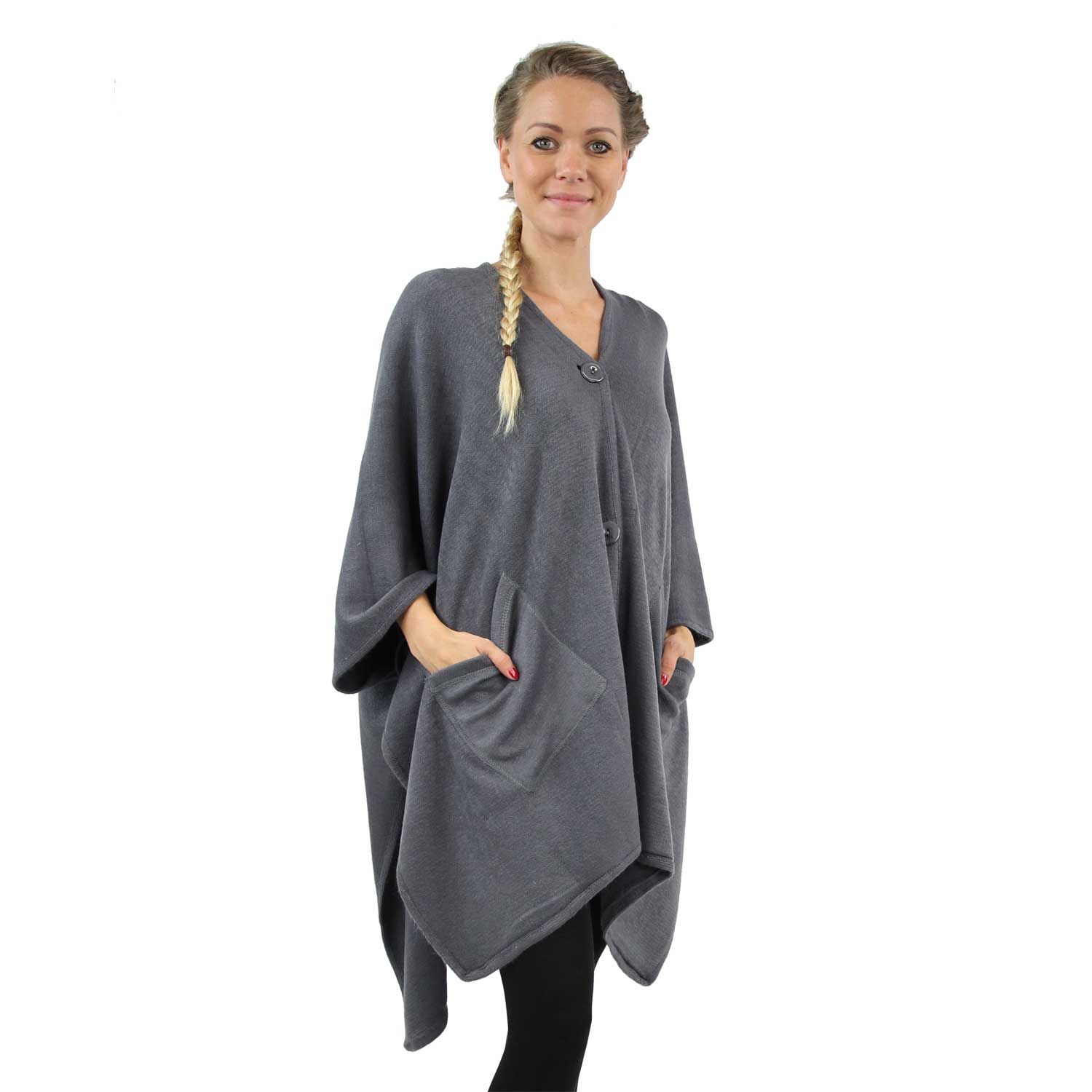 Antonio Poncho Damen Winter elegant mit praktischen Taschen - grau Abbildung 1