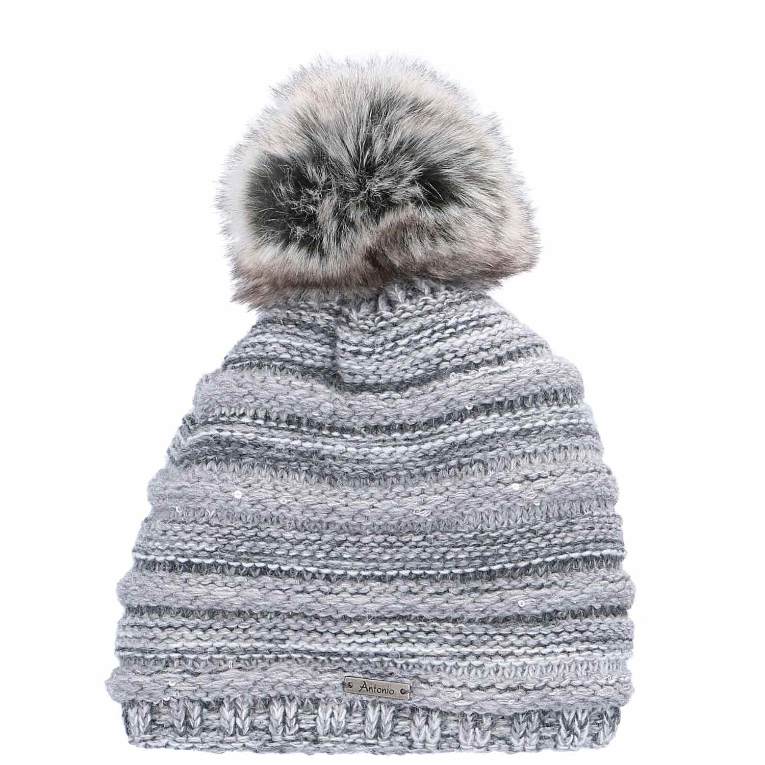 Antonio Strick Mütze Beanie mit Bommel  grau