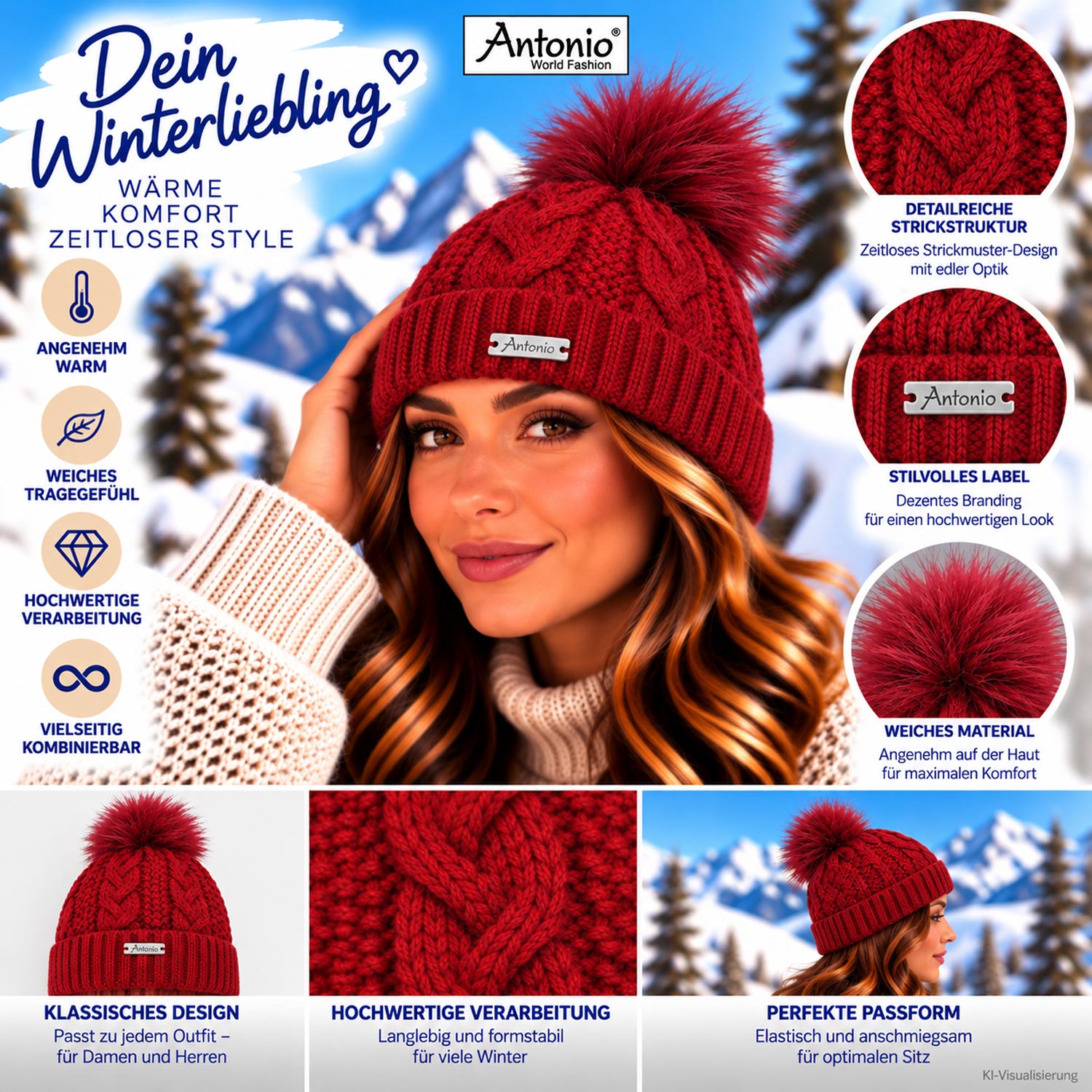 Antonio Winter Lady Fashion Beanie - rot Abbildung 3