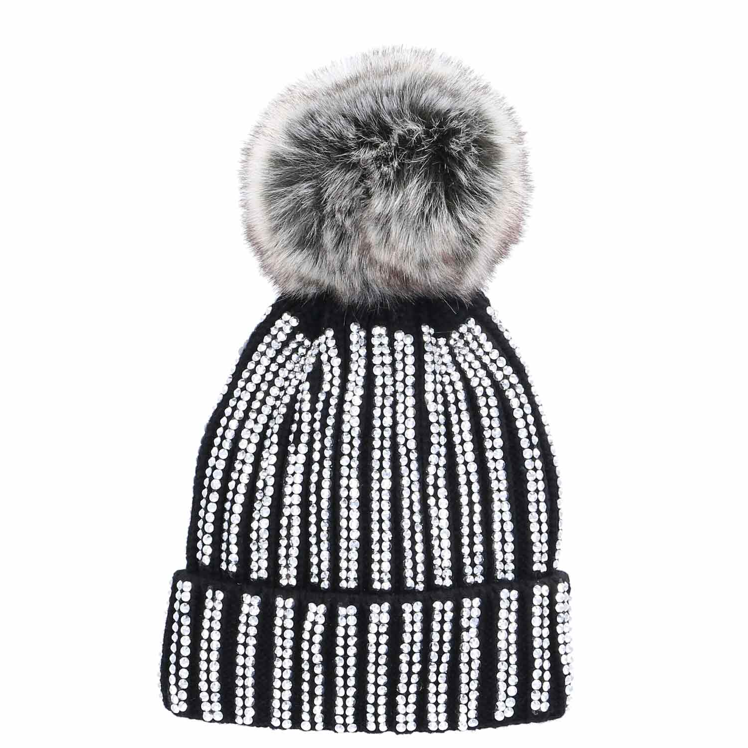 Antonio Strick Mütze Beanie mit Bommel und Pailletten  schwarz