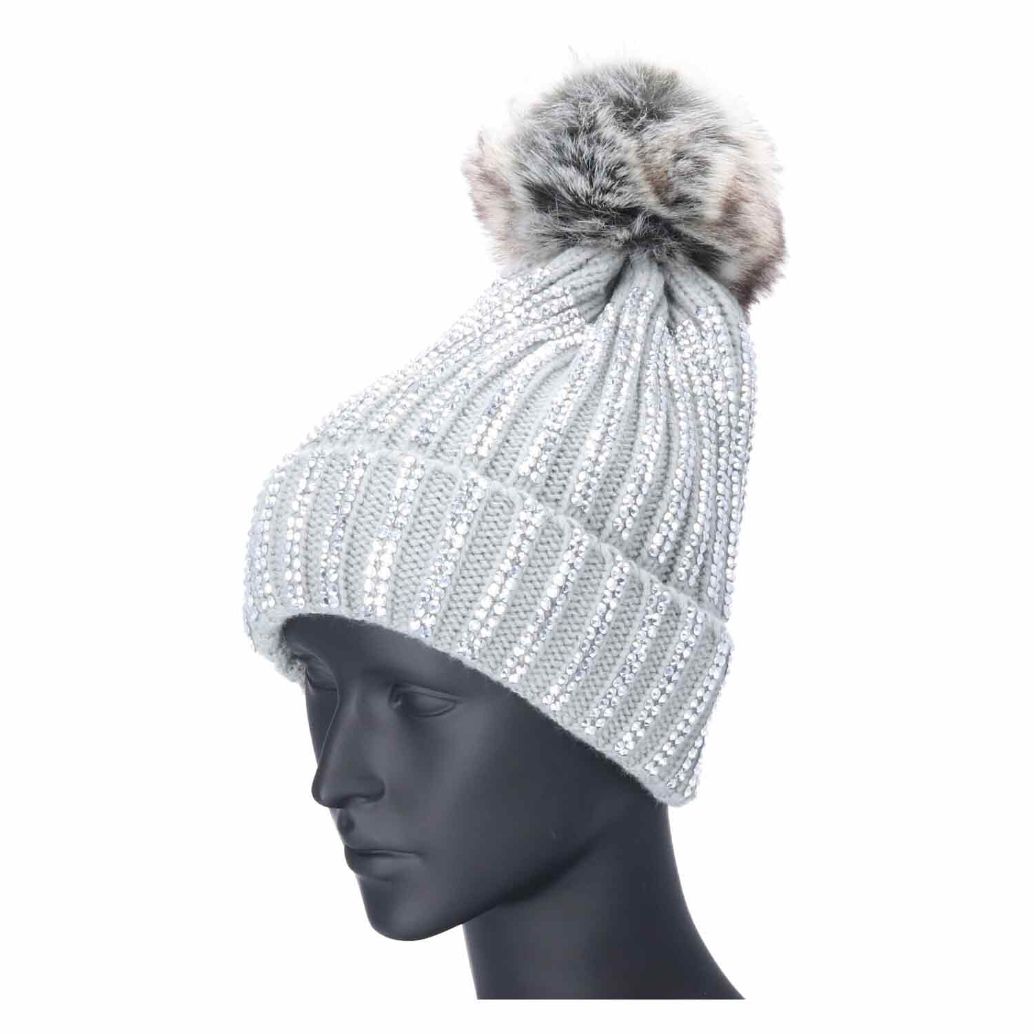 Antonio Strick Mütze Beanie mit Bommel und Pailletten  hellgrau Abbildung 2