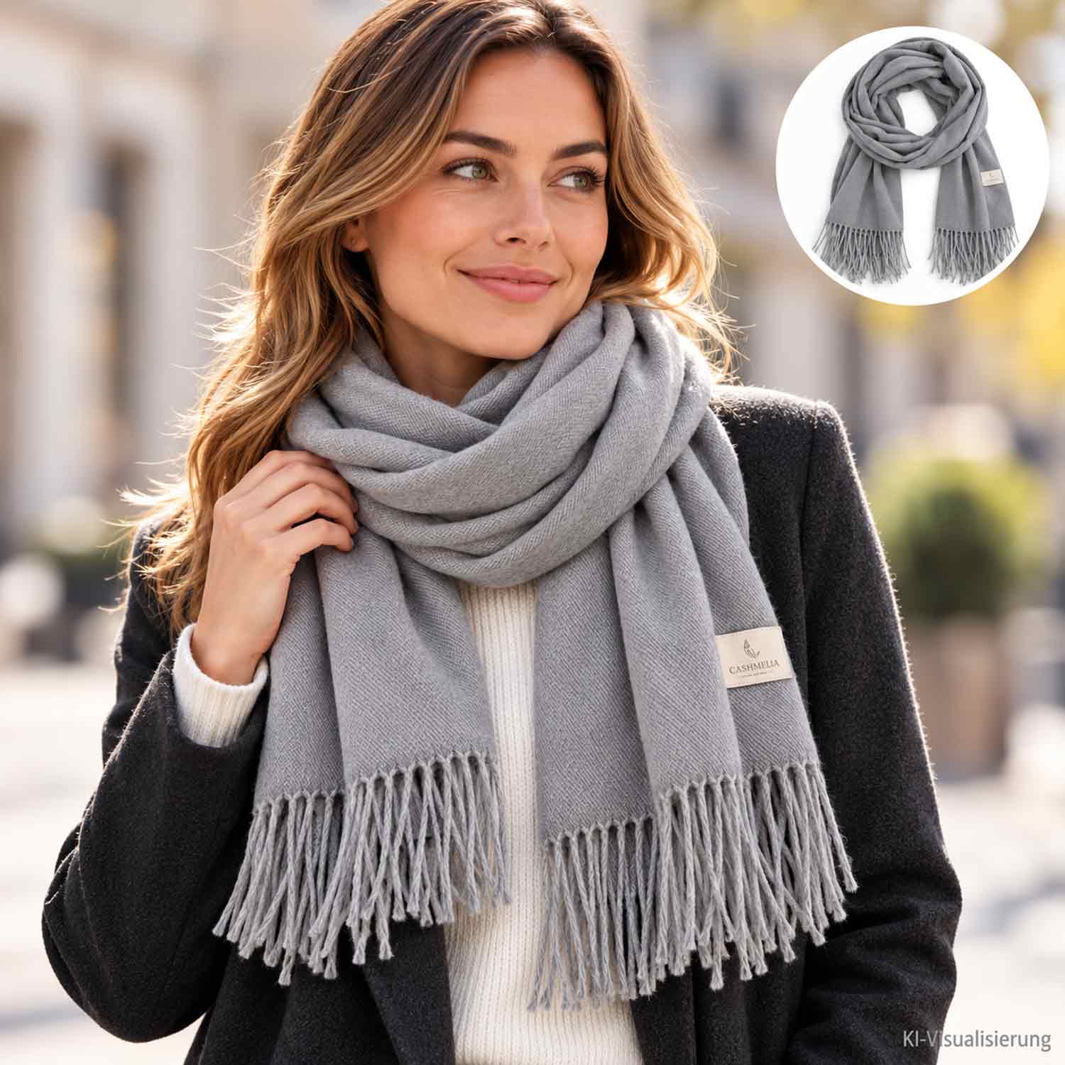Cashmera Damen Winterschal - grey Abbildung 2