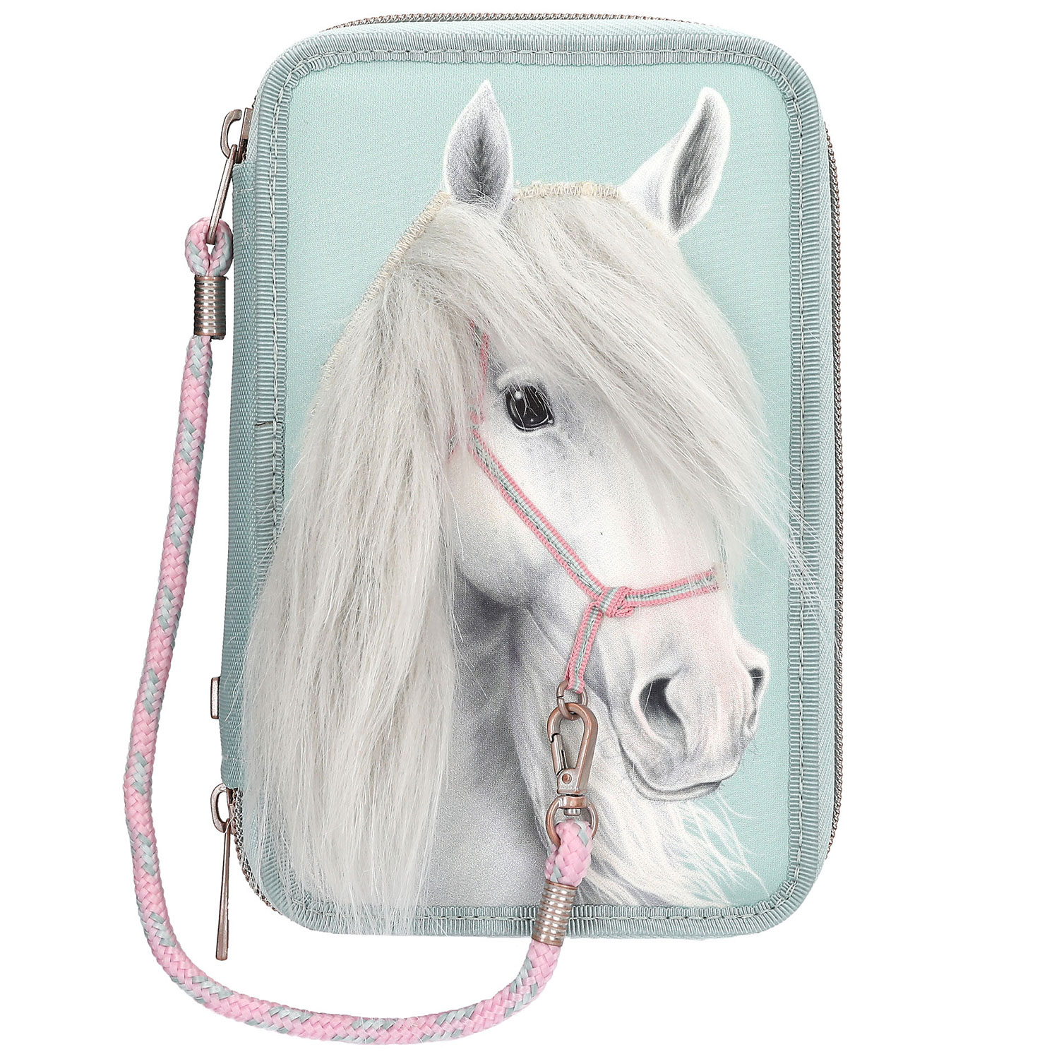 Depesche 3-Fach Federtasche Miss Melody Pferdekopf Applikation Salbei-Grün Abbildung 1