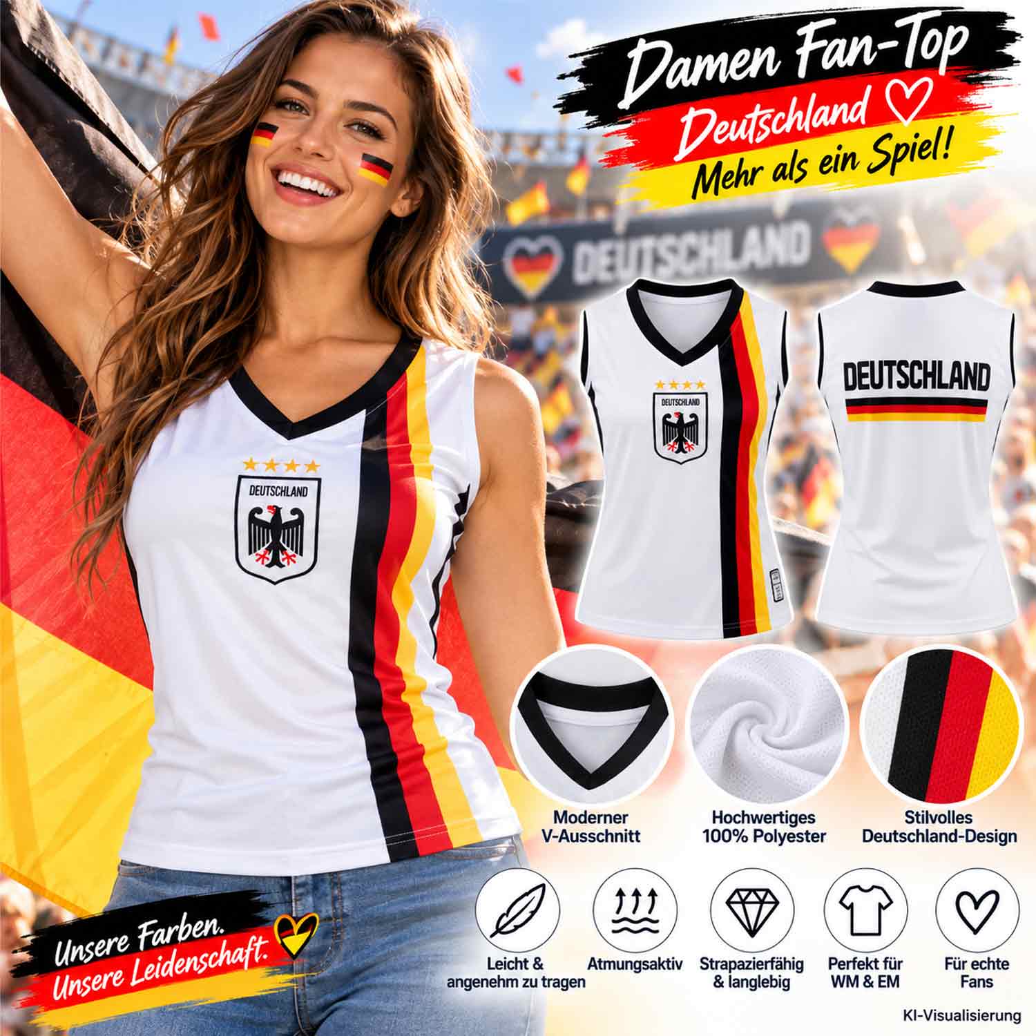 Antonio Damen Fußball Tanktop Deutschland - Größe XS Abbildung 3