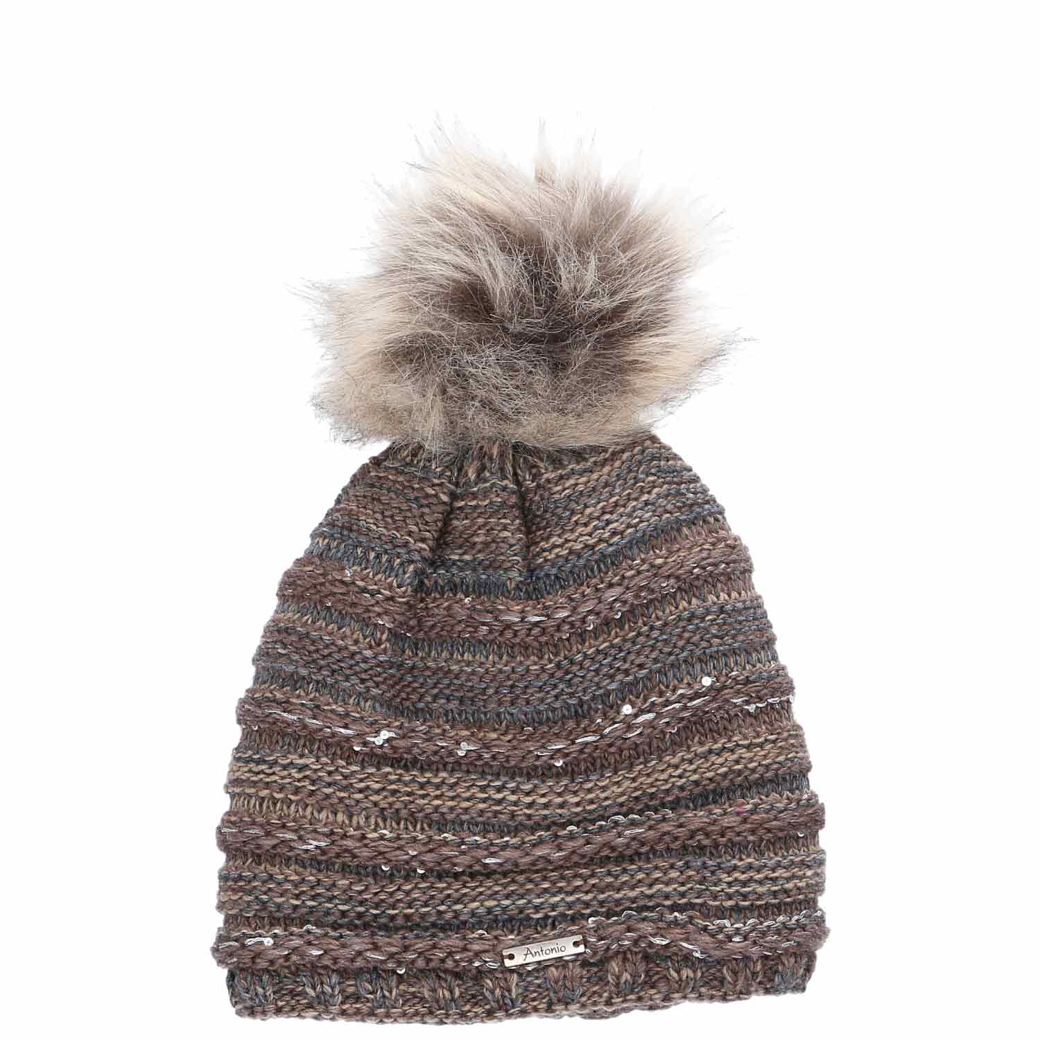 Antonio Strick Mütze Beanie mit Bommel  Taupe