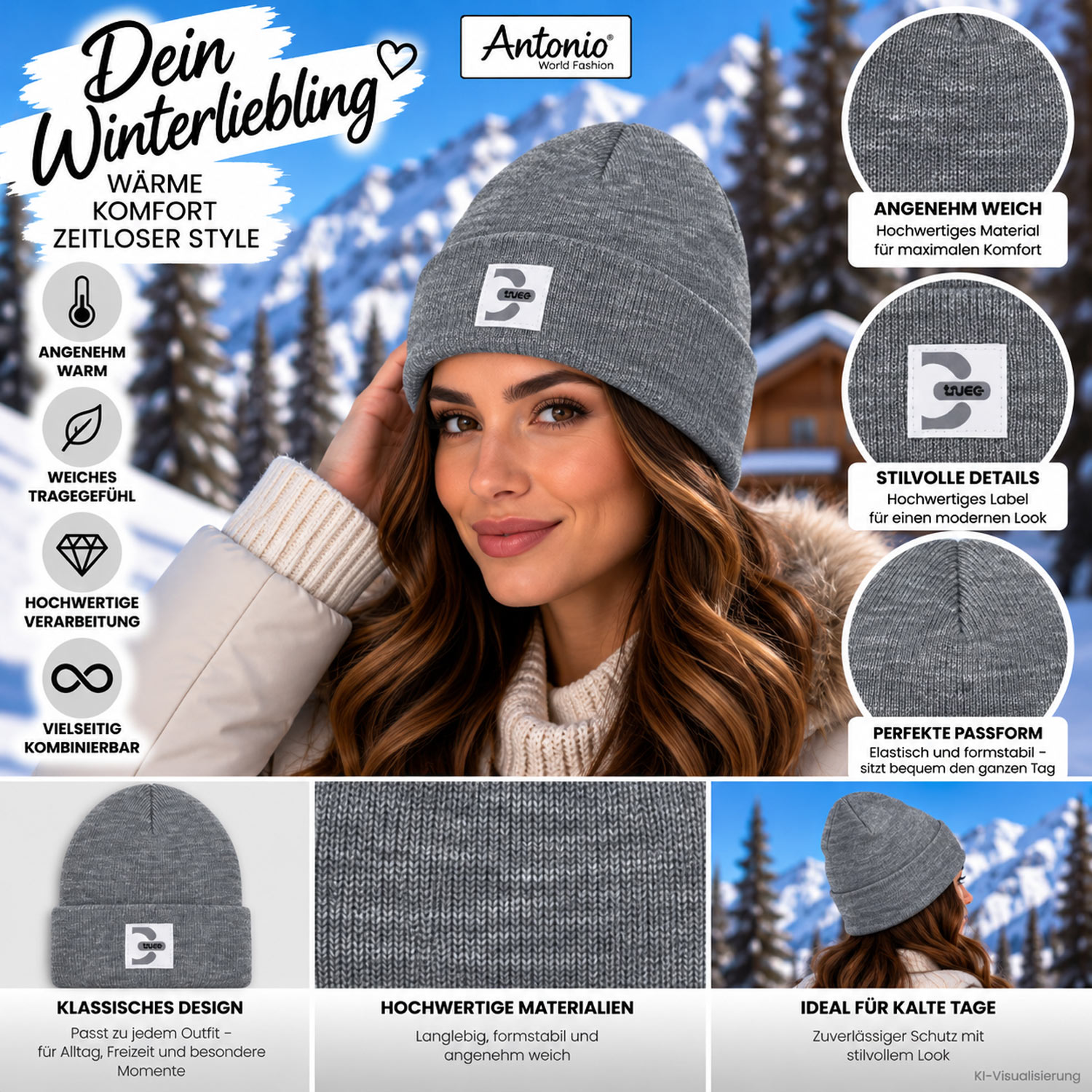 Antonio Strick Mütze Beanie - grau Abbildung 3