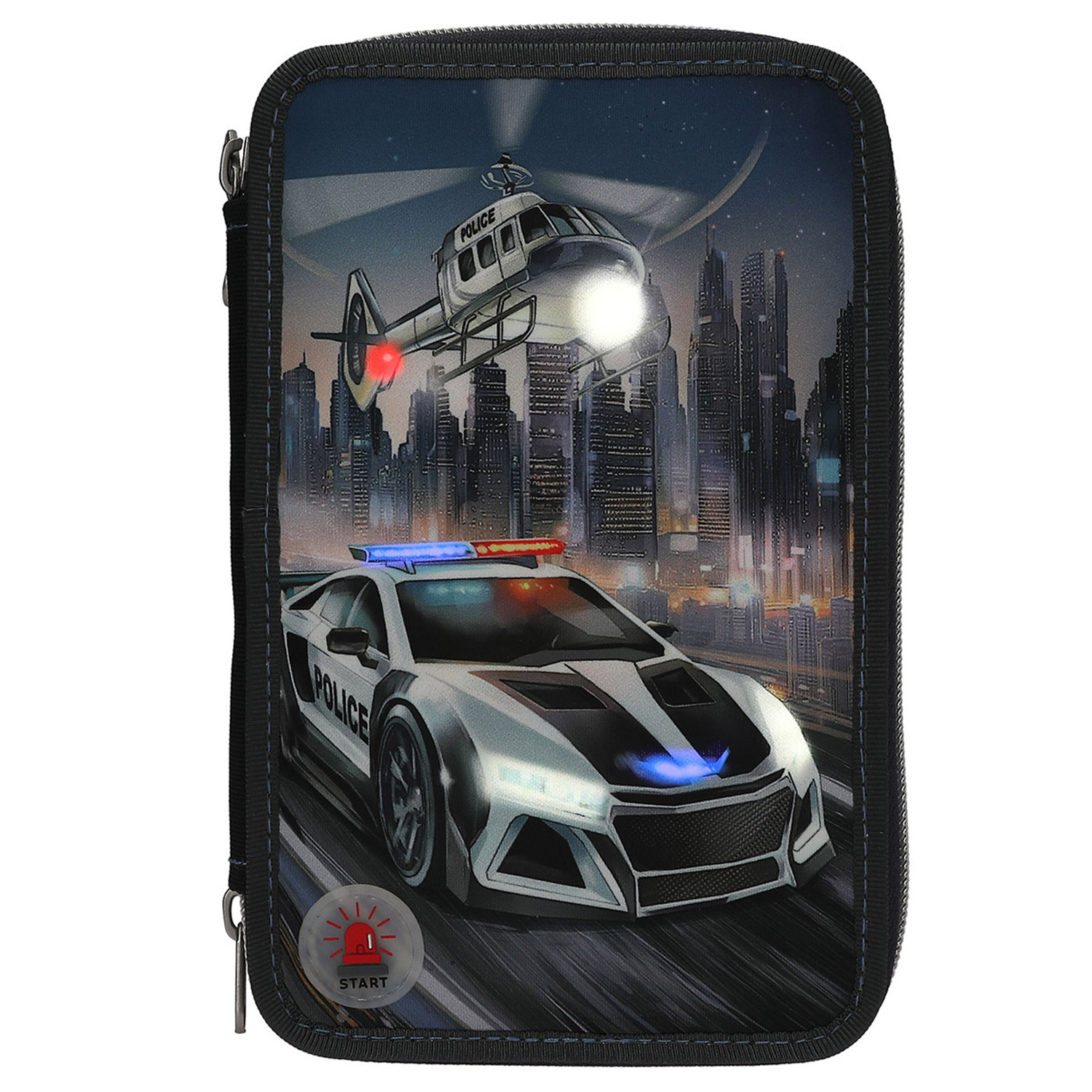 Depesche 3-Fach Federtasche Monster Cars LED Polizeiauto 