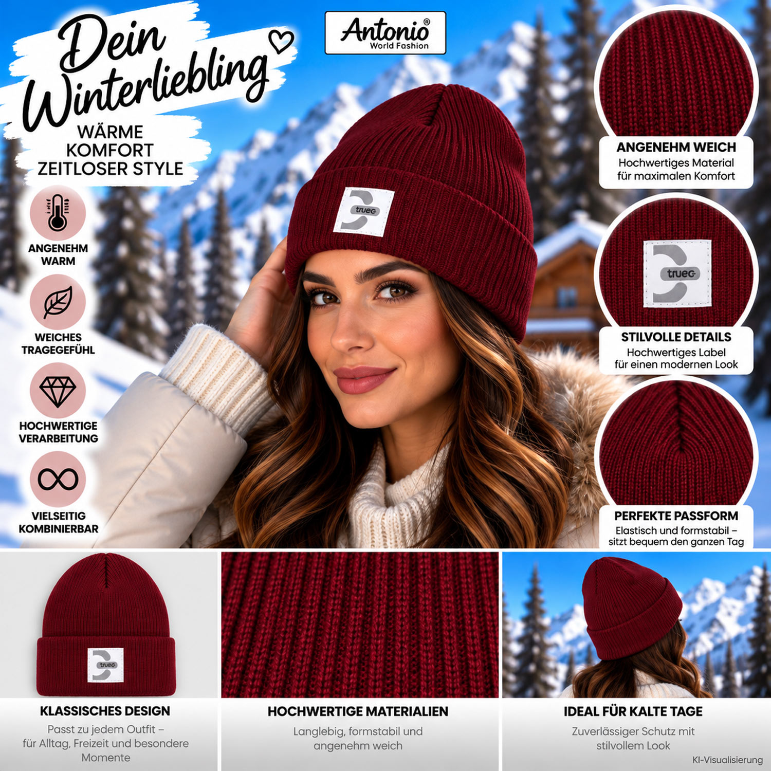 Antonio Strick Mütze Beanie - rot Abbildung 3