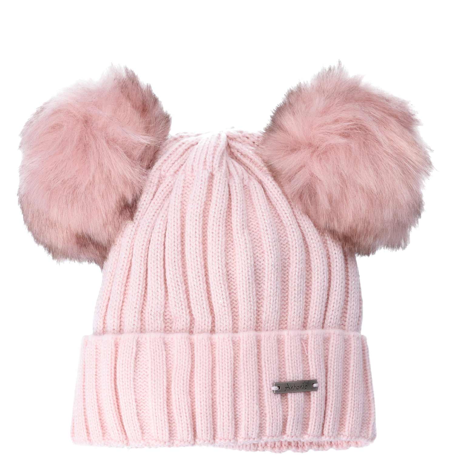 Antonio Lady Winter Hat Panda With 2 Pom Pom Beanie  pink