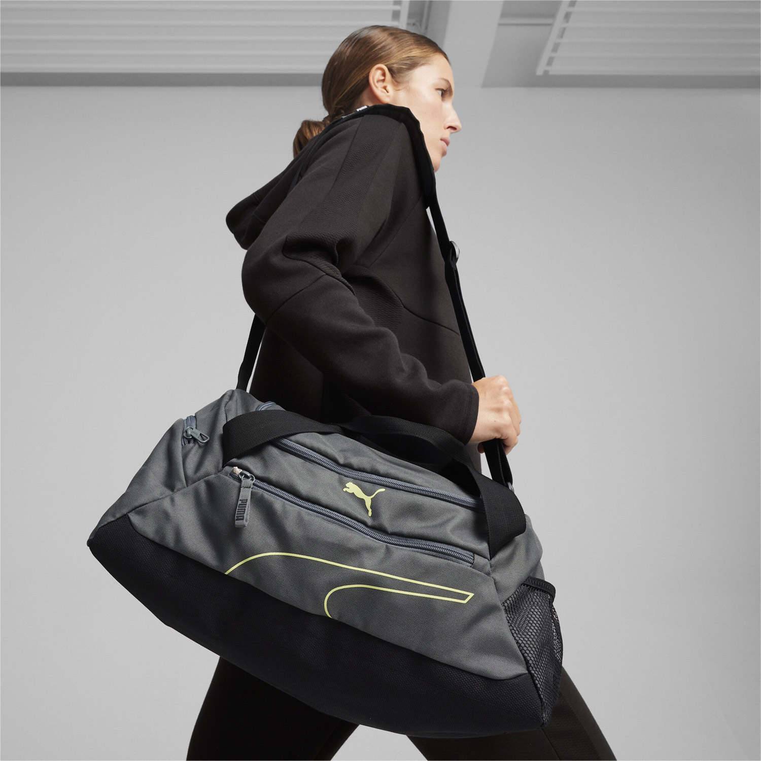 Puma Sporttasche S Fundamentals Sports Bag mineral gray-lime sheen