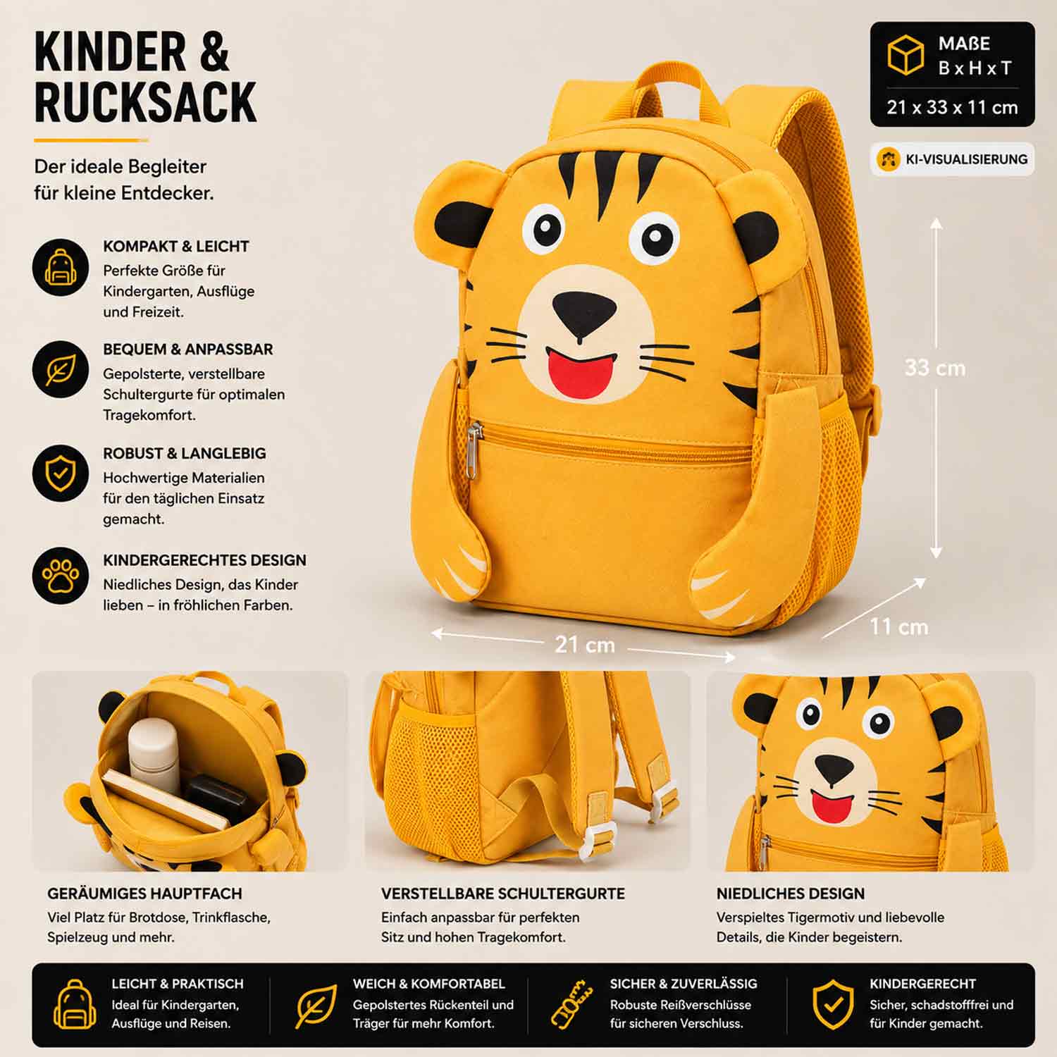 Antonio Kinder Rucksack - tiger Abbildung 3