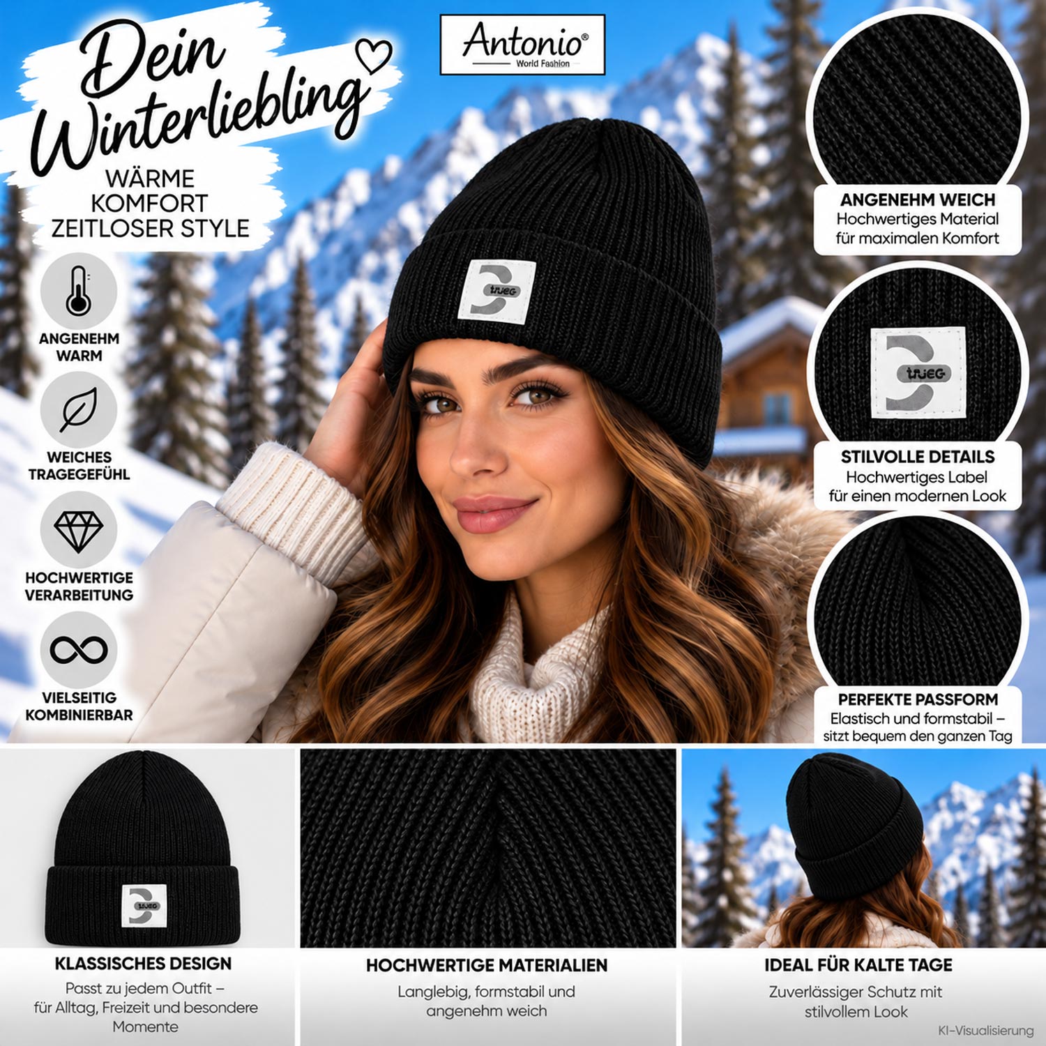 Antonio Strick Mütze Beanie - schwarz Abbildung 3