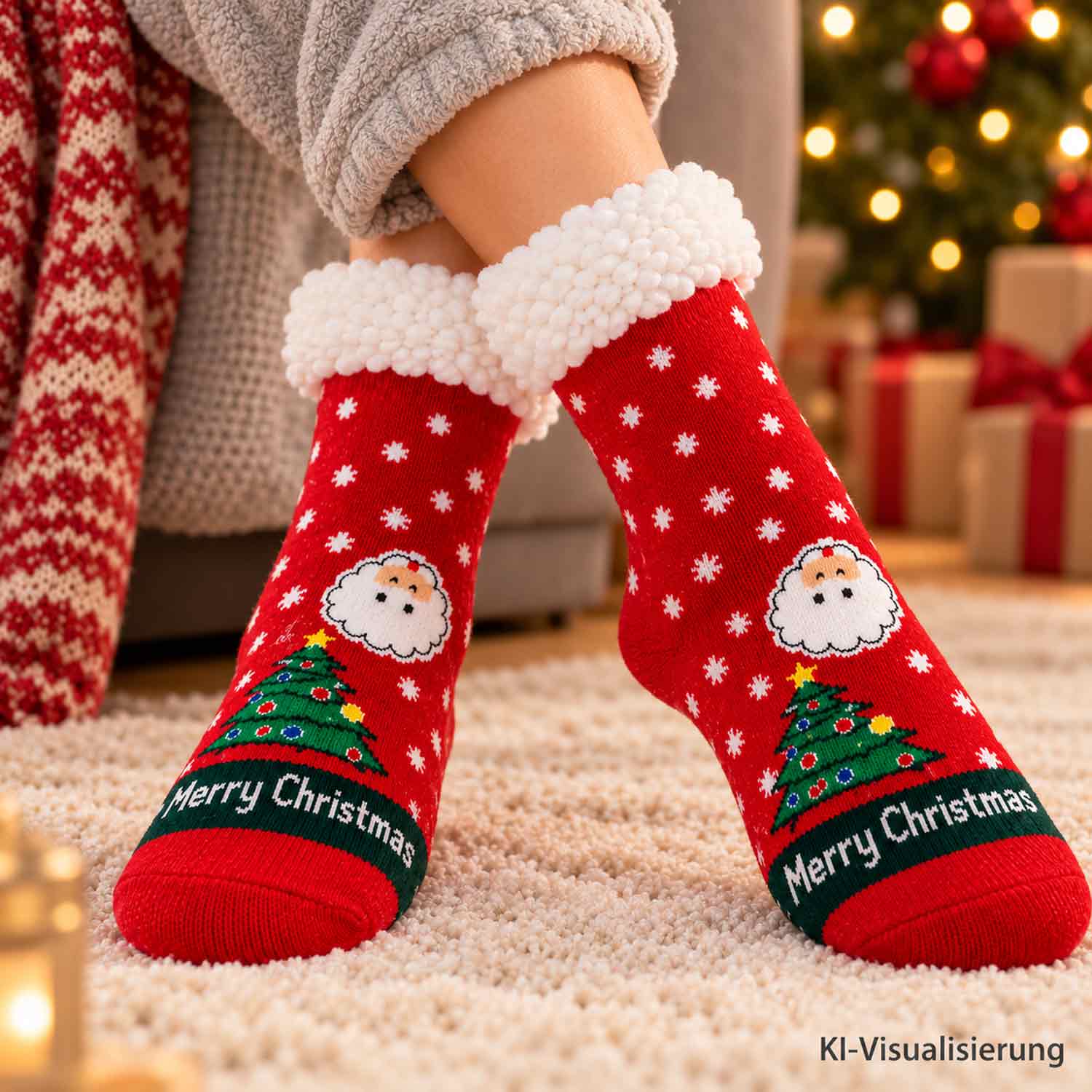 Antonio Weihnachtsset mit LED-Mütze + Hüttensocken Gr. 35-42 - rot Abbildung 3