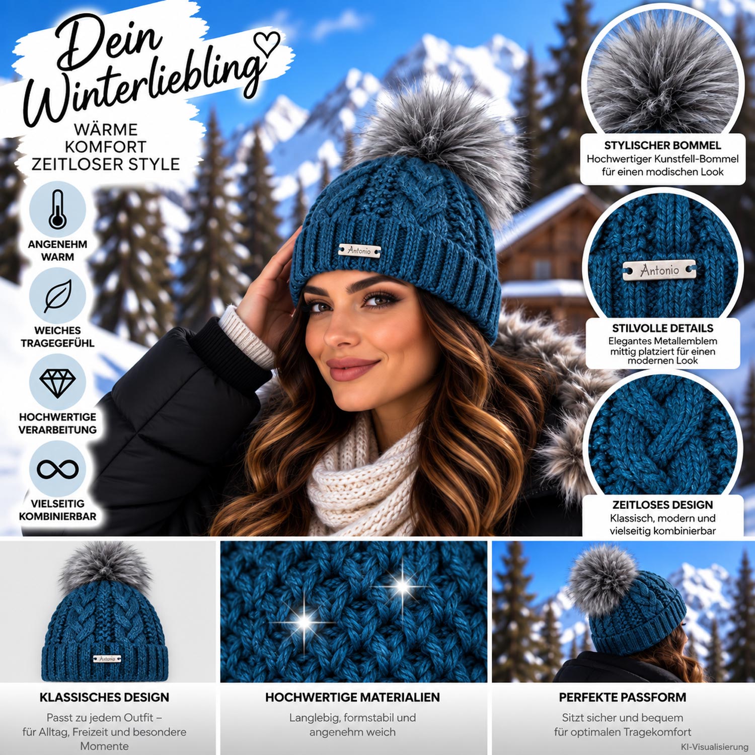 Antonio Winter Lady Fashion Beanie - blau Abbildung 3
