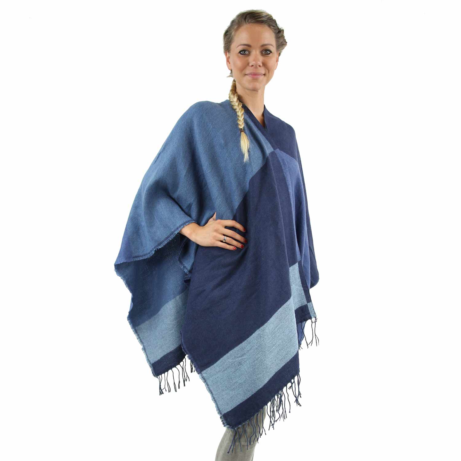 Antonio Cape , Poncho kariert  blau