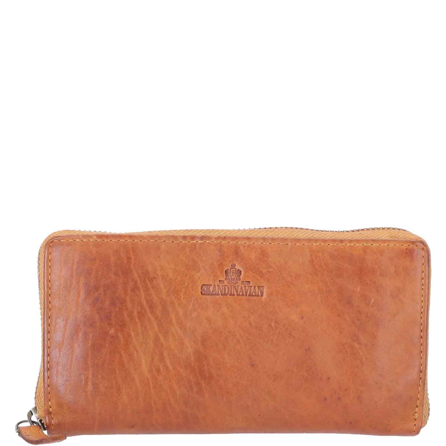 The Skandinavian Brand Lady Zip Wallet Washed Leather  Cognac