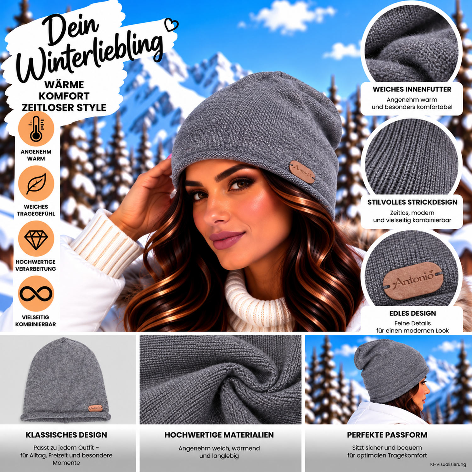 Antonio Strick Mütze Beanie W23/24 dunkelgrau Abbildung 3