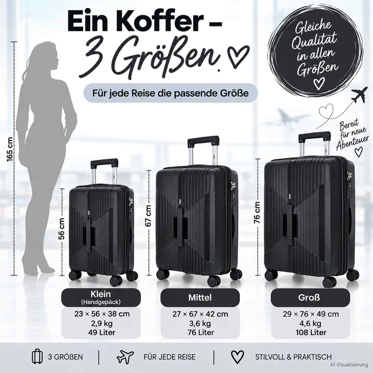 DYX 4 Rollen Trolley 3er Set S/M/L New York schwarz Abbildung 2