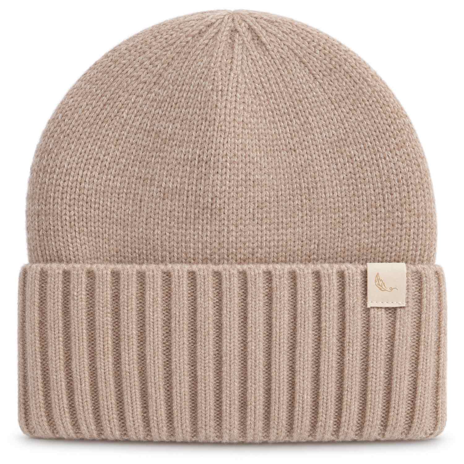 Cashmera Beanie Strickmütze mit Umschlag - braun Abbildung 1