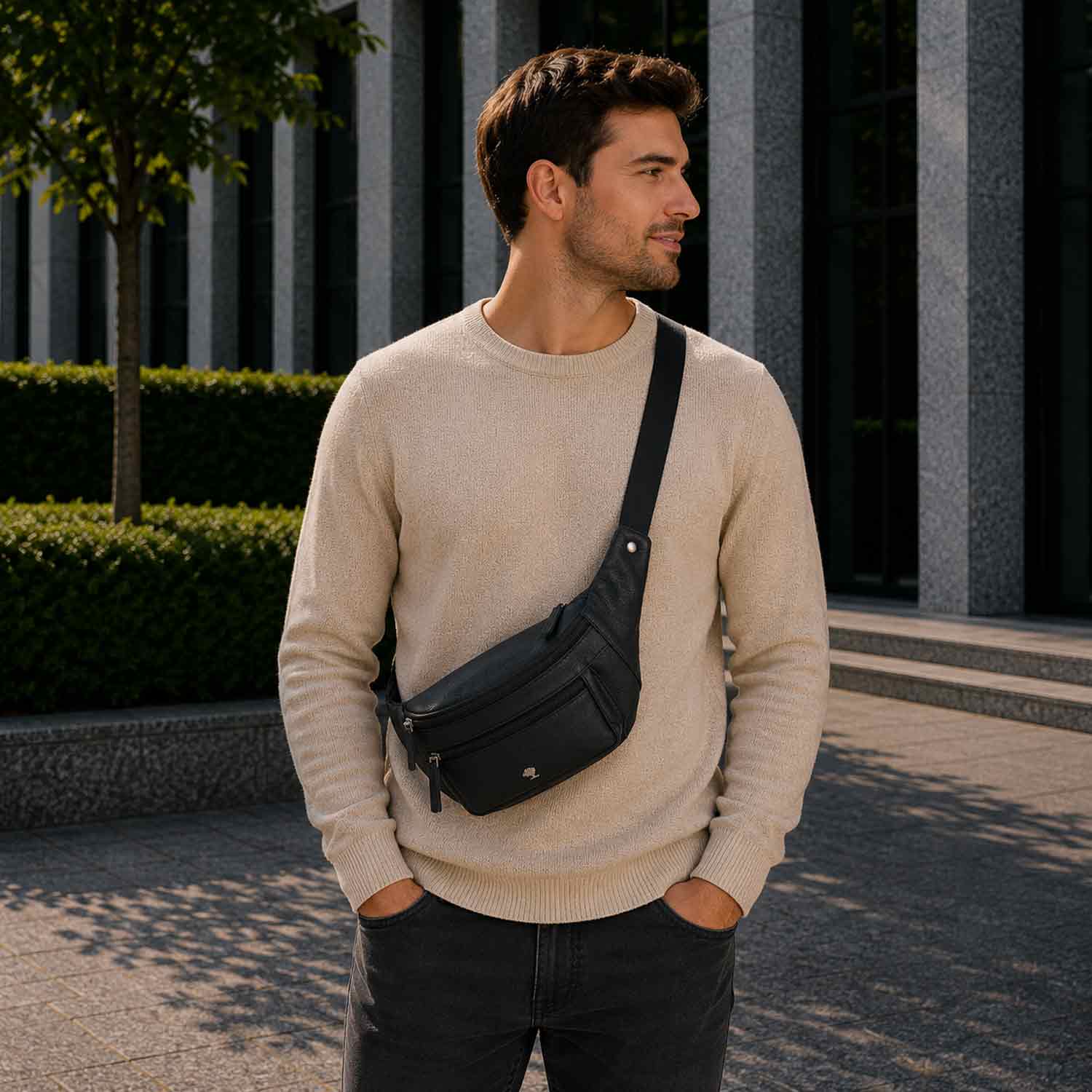 The Skandinavian Brand Leder Bauchtasche, Hüttasche, Body Bag - schwarz Abbildung 2