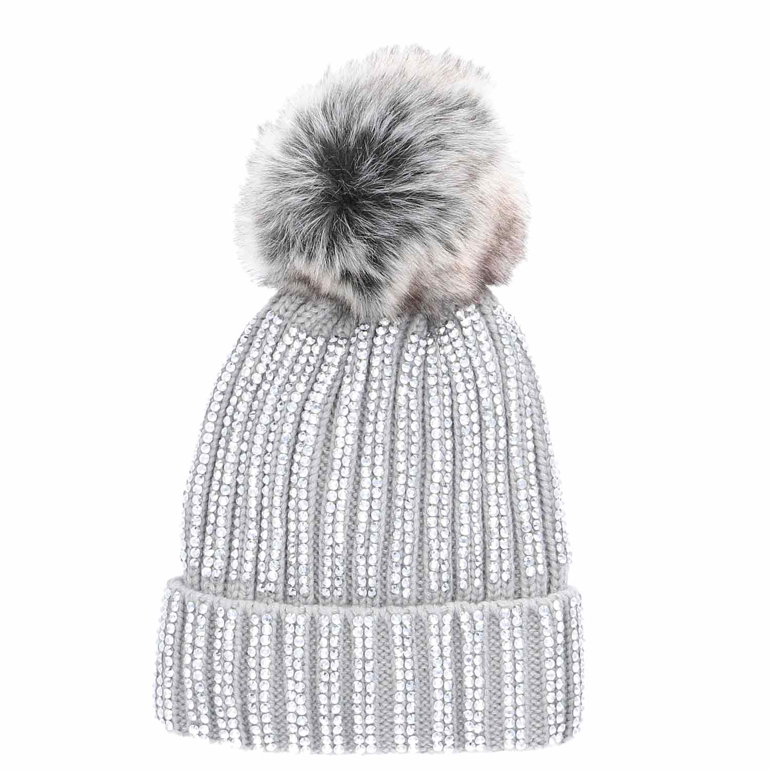 Antonio Strick Mütze Beanie mit Bommel und Pailletten  hellgrau Abbildung 1