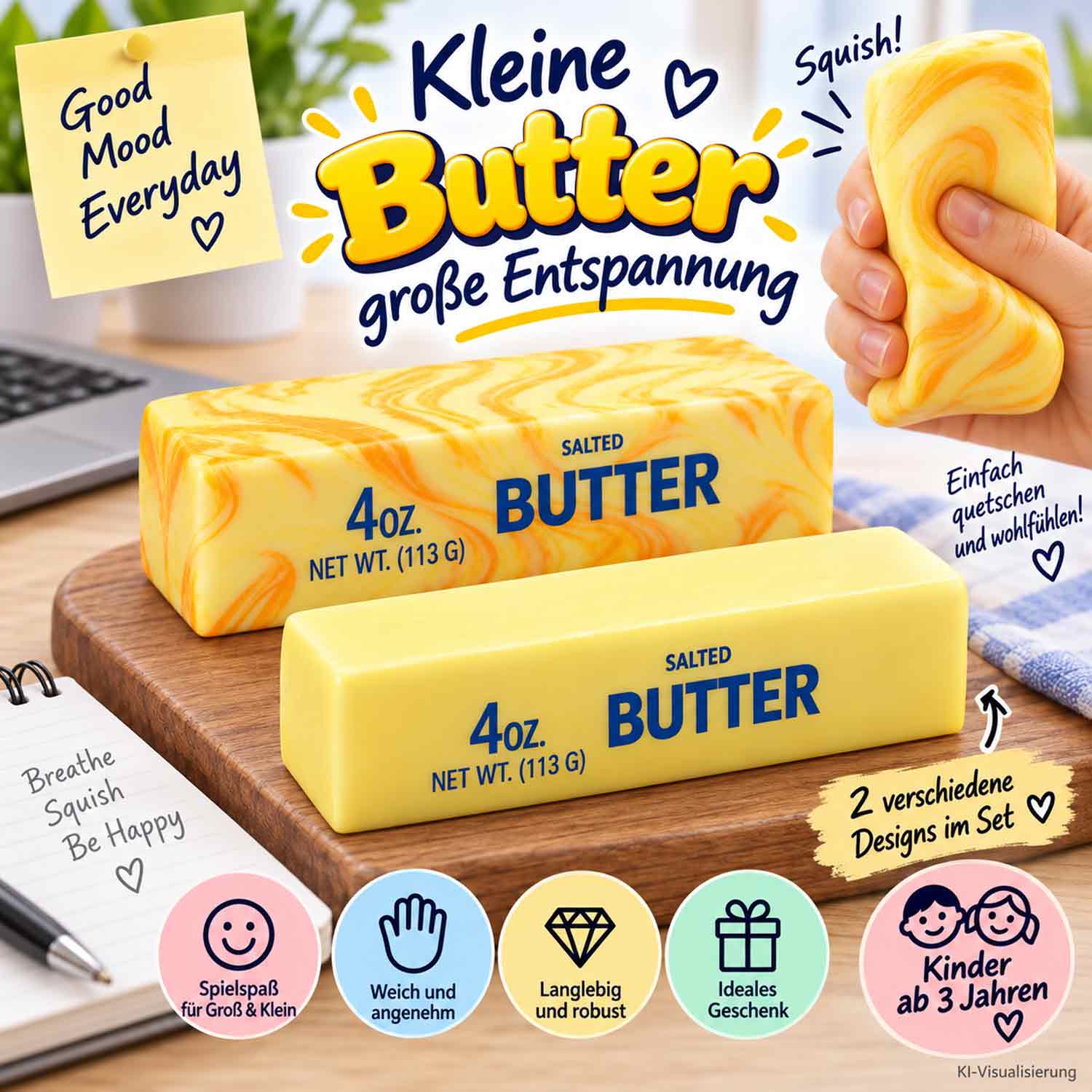 Antonio Butter Squishy 2er Set – Weiches Anti-Stress-Spielzeug - Butter Weicher Abbildung 4